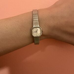 Vintage Caravelle Women Watch 15mm 80's Silver Tone Swiss Octagon New Battery